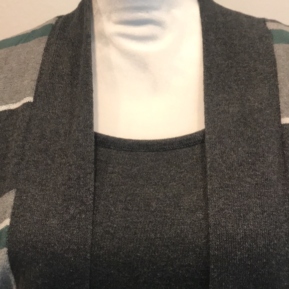 Sweater with Attached Inner Light Weight Sweater Shirt Gray Green Striped M - Picture 4 of 13